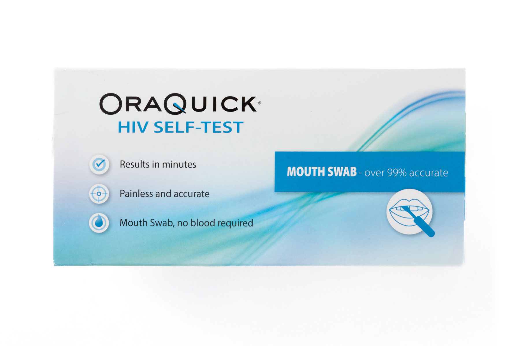 Front of a OraQuick Home HIV Self-Test kit box