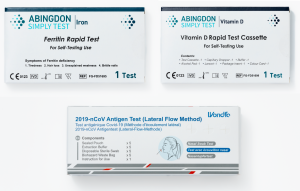 winter wellness self test bundle showing iron test, vitamin d test and covid test